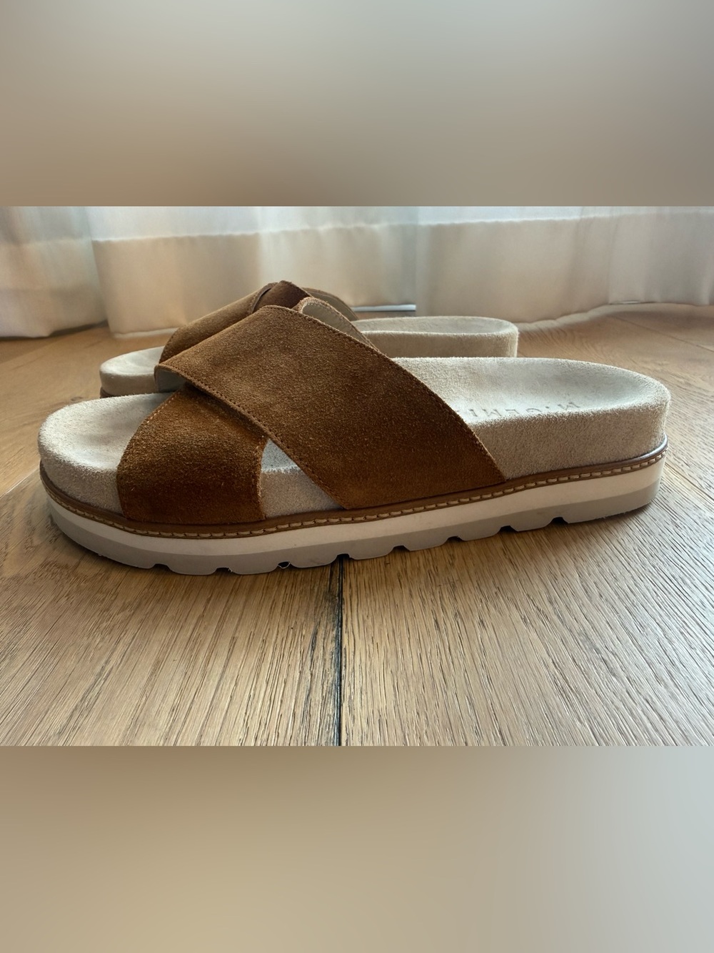 M.Gemi Brown Suede Crisscross Slide Sandals size 39.5